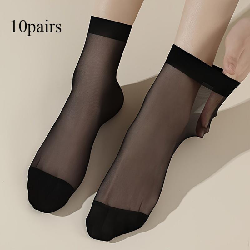 10 Pairs of Thin Stockings for Women, Steel Stockings Summer Thin and Transparent Short Socks, Women's Stockings and Stockings Sweat-absorbent and Breathable 3
