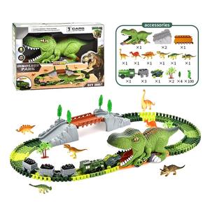 121 Pieces Dinosaur DIY Track Race Toy 360 Loop Slide Track Freewheel Diecast Car Double Sliding Track Mini Dinosaur Slot Toy Birthday Christmas Gift For Kids