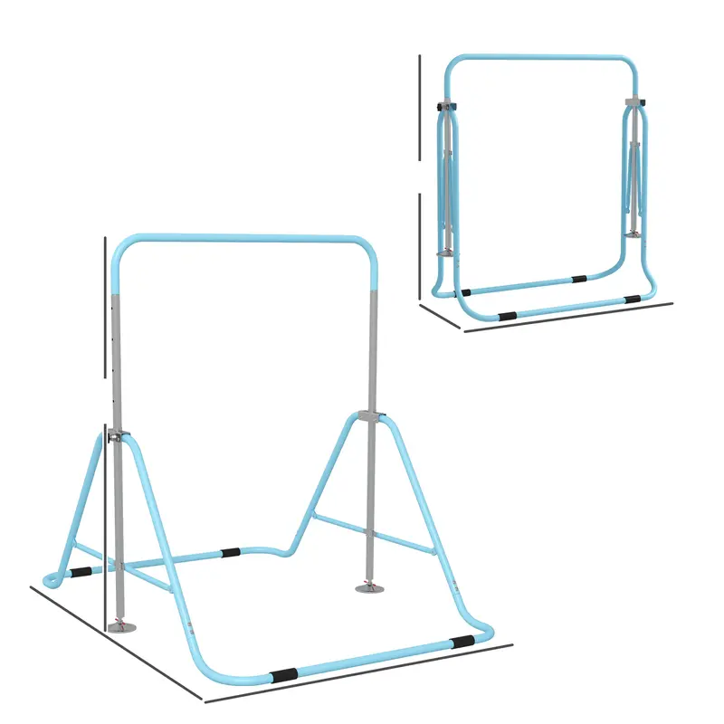 HOMCOM Kids Gymnastics Bar, Foldable Horizontal Bars w/ Adjustable Height, Training Bar w/ Triangle Base 3