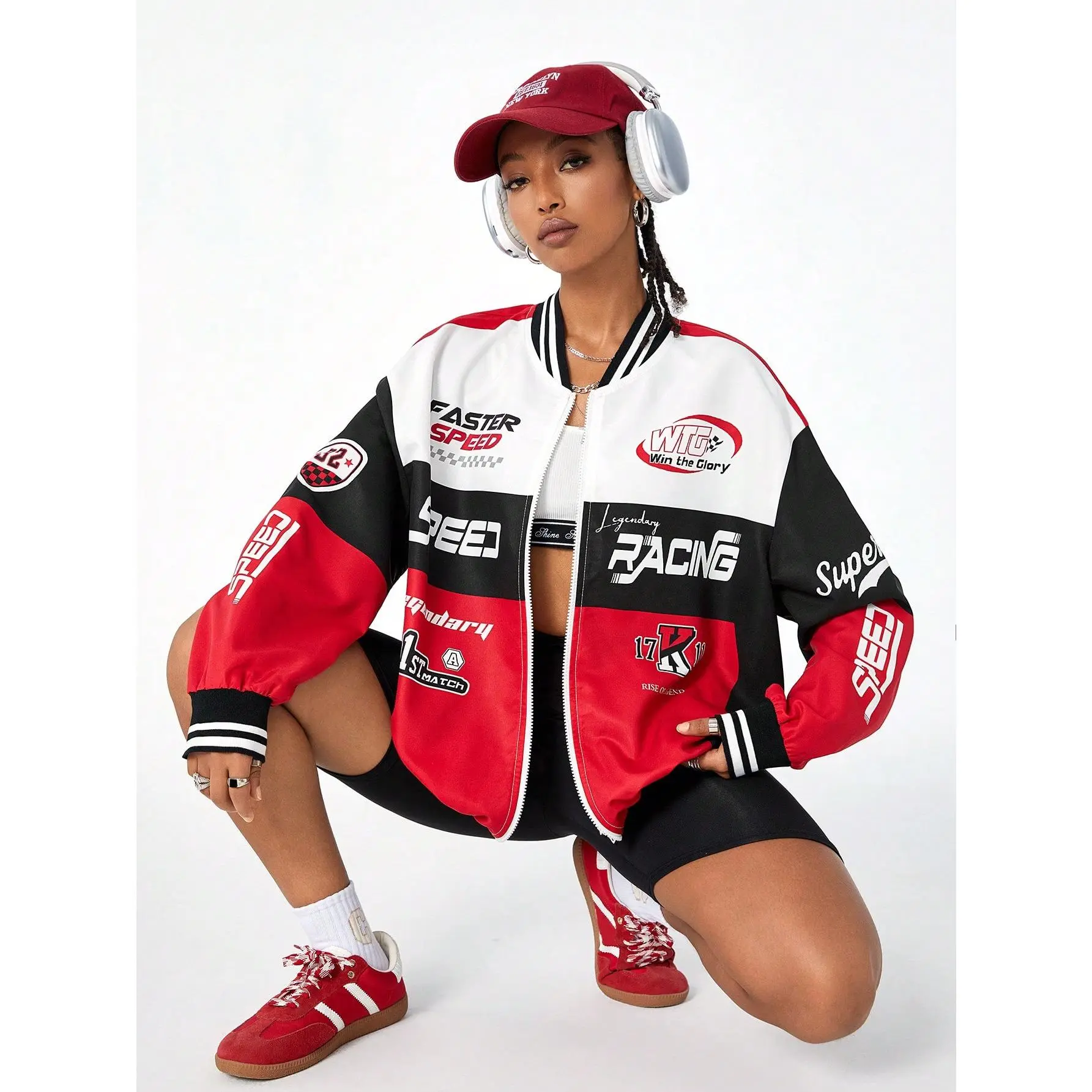Coolane Women's Fall Streetwear Blokecore Color-Blocked Letter Pattern Print Baseball Jackets For Back To School Collar Fabric