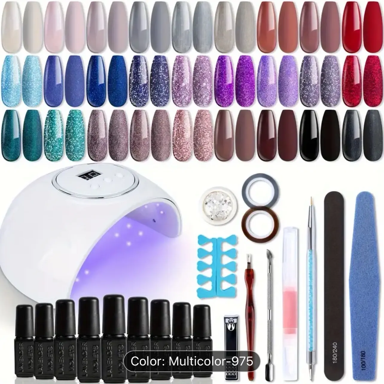 Lavender Violets Gel Nail Polish Set with UV Lamp, LED Curing Lamp, Dryers, and Nail Lights - 48 Pieces with Dotting Brush, Pen Base Coat, Matte & No Wipe Top Coat - Nail Art & Care Gifts Set Q975 - Nail Care