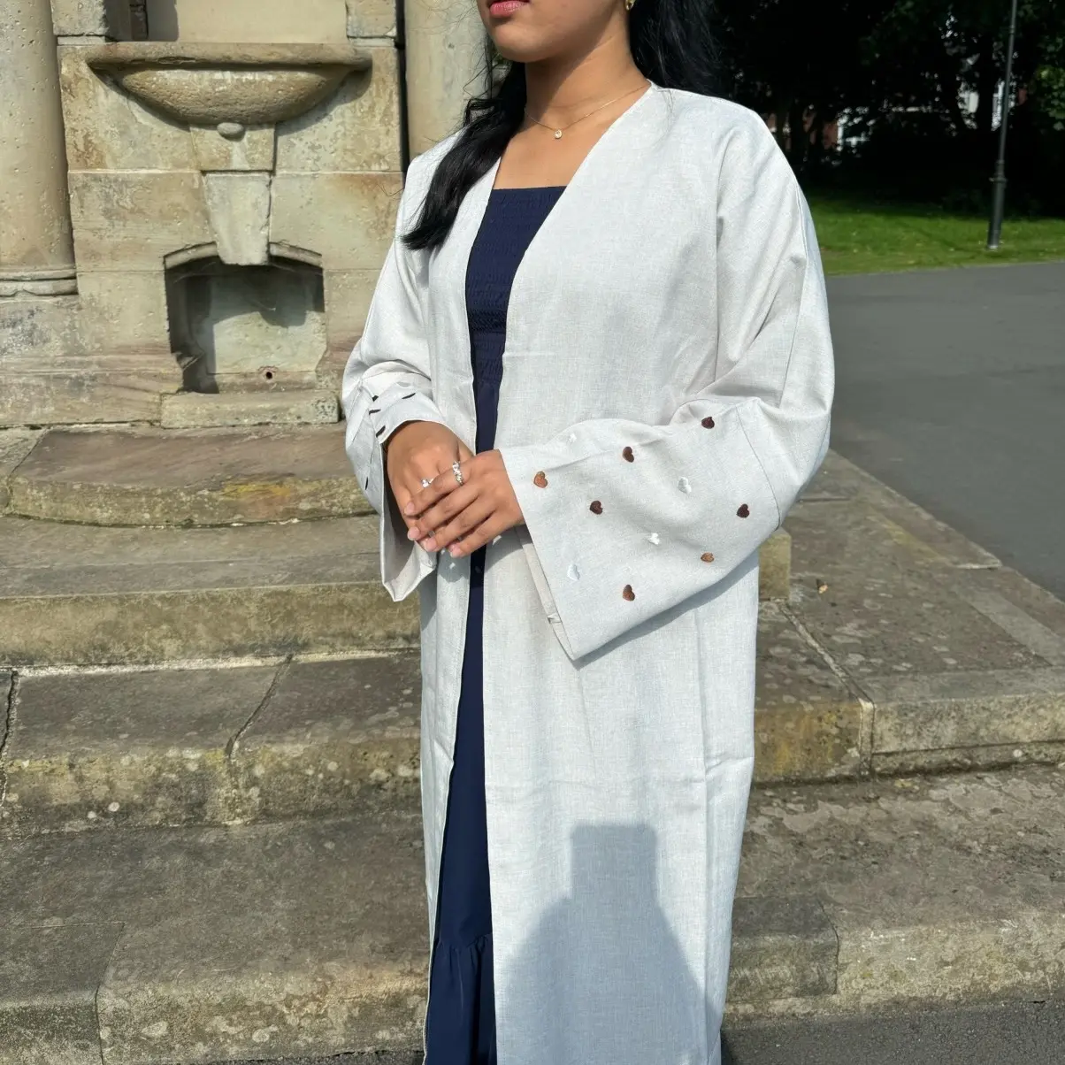 Brown/White Heart Moon Embroidery Abaya for Women
