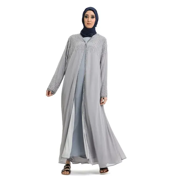Embelished Handcrafted Sleeves Grey Kimono 1