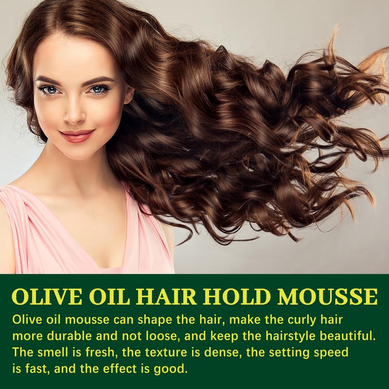 EELHOE Olive Oil Hair Hold Mousse, Curly Hair Styling Moisturizing And Curling Style Durable Frizz Proof Mousse 2