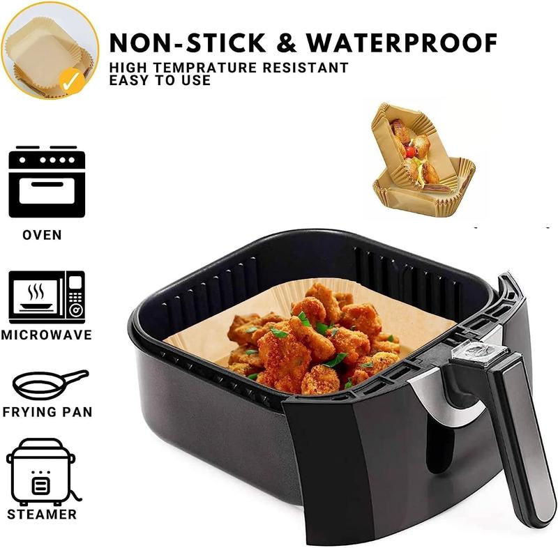 Air Fryer Liners Square 6.3 inch (16 cm) Multipurpose Grease, Water and Oil-Proof Non-Stick Disposable Paper Liners for Air Fryer Microwave Oven Steamer 3