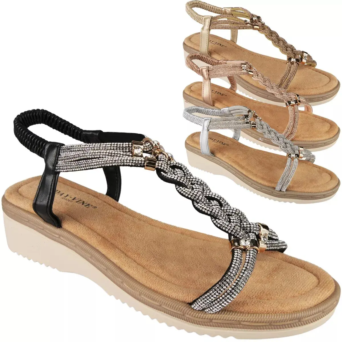 N75-67 Ladies Open Toes Strappy Summer Diamante Sandals Size