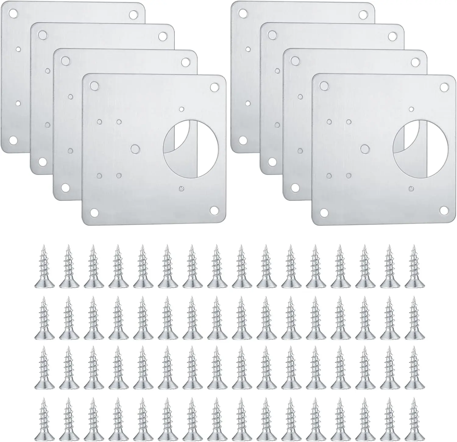 8 Pcs Hinge Repair Plate, Kitchen Cupboard Cabinets Door Hinge Repair Plate, Stainless Steel Hinges Repair Plates Brackets with Holes, Flat Fixing Joining Mending Plates Brackets with 64 Pcs Screws