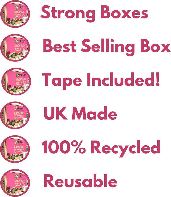 20 Strong Large Cardboard Storage Packing Moving House Boxes with Fragile Tape 52cm x 30cm x 30cm 47 Litres Carry Handles and Room List Organiser 4