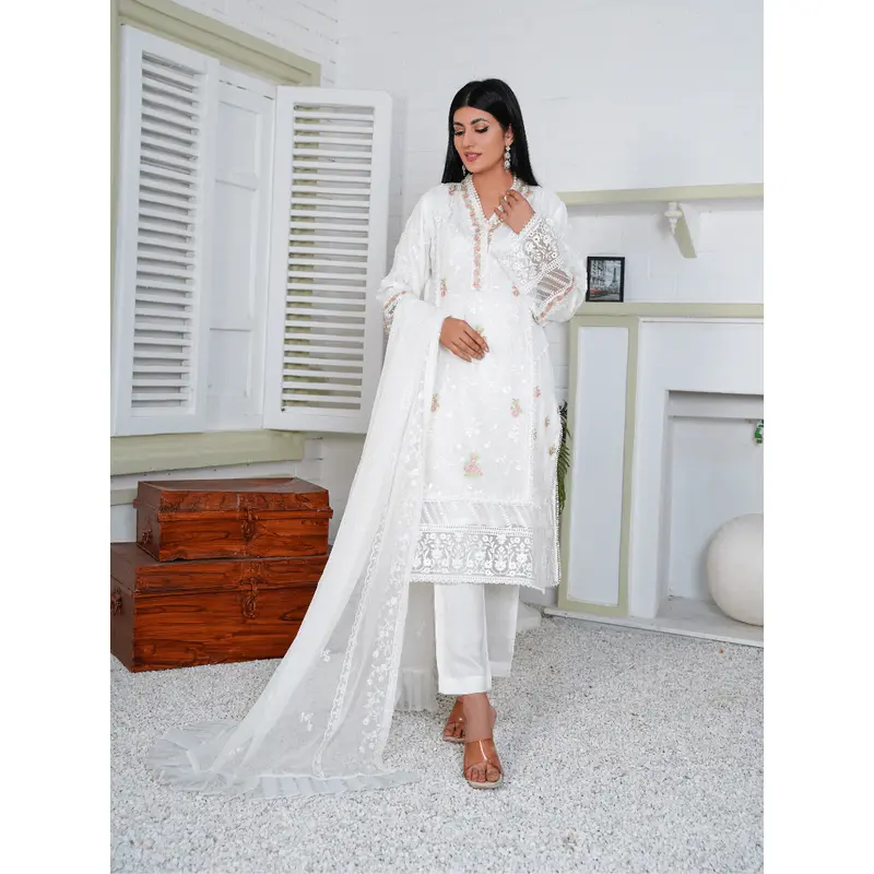 |BY-18| - Chiffon Embroidered Suit in White Color By Bin Younas Womenswear 1