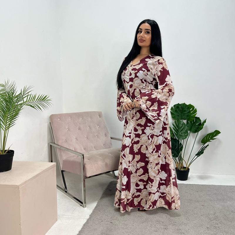 Ladies floral print modest dress onesize uk 6-14 3