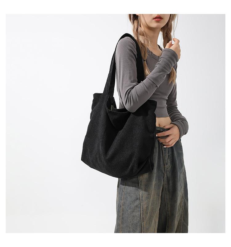 Product Introduction of Large Capacity Shopping Bag Casual Art Canvas Handbag Corduroy Tote Bag Simple Retro Shoulder Bag 5