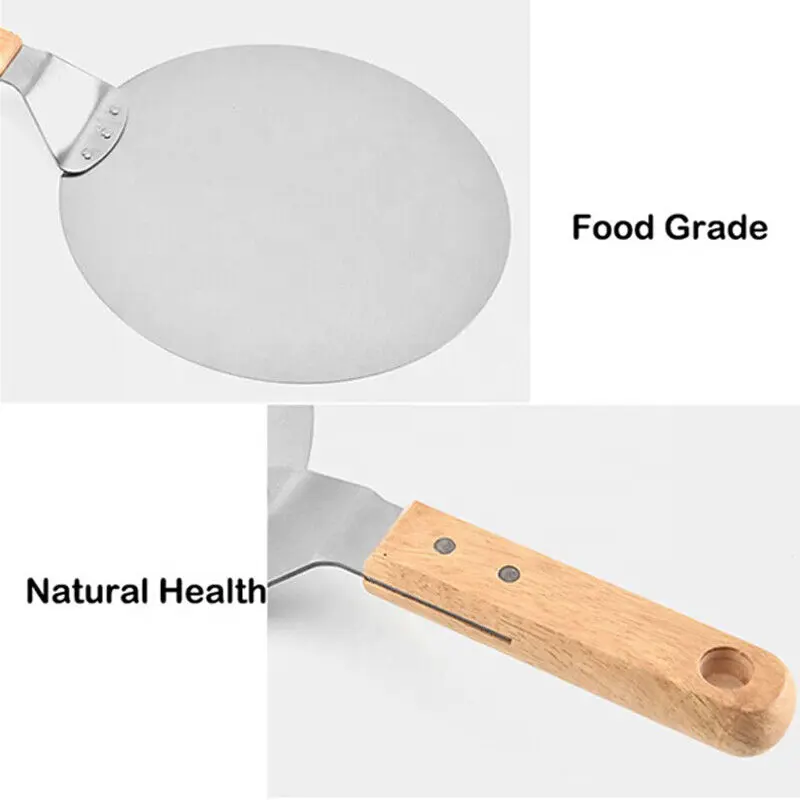 12Inch Stainless Steel Pizza Paddle Peel Bakers BBQ Oven Tray Wooden Handle 5