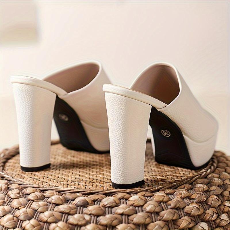 Product Introduction of Women's Solid Color Elegant Sandals, Slip On Chunky Heel Dressy Shoes, Summer Party Banquet Shoes 5