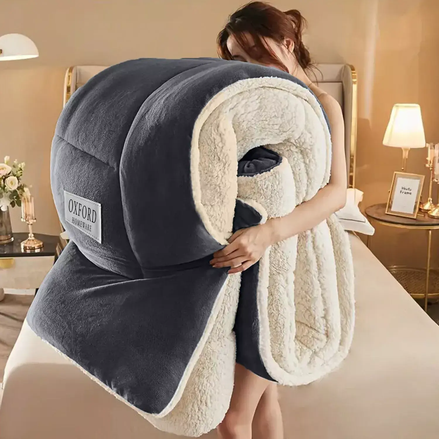 Sherpa Flannel Fleece Blanket - Extra Warm Winter Throw for Bed and Sofa
