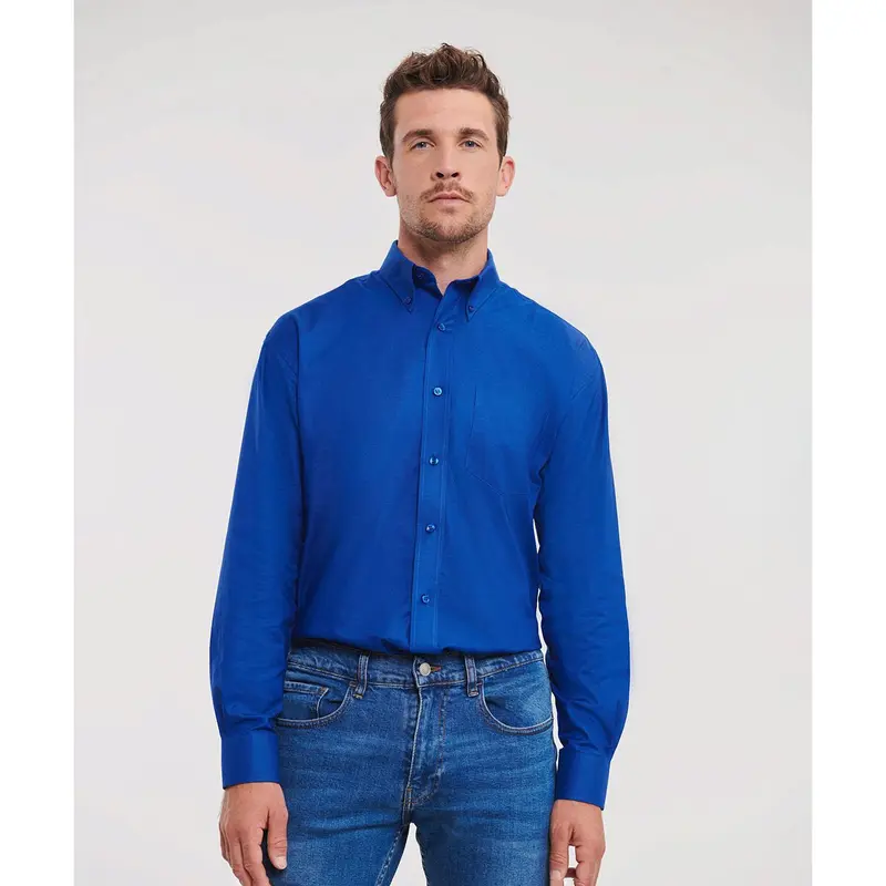 Russell Collection - Long sleeve easycare Oxford shirt - Bright Navy 1