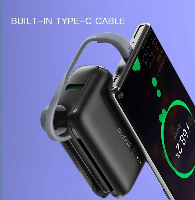 YESIDO YP18 22.5W Mini PD 20W LED Fast Charging 10000mAh Power Bank for Phone Accessories Cable Compact Portable Smartphone Devices Charger Chargeable 2