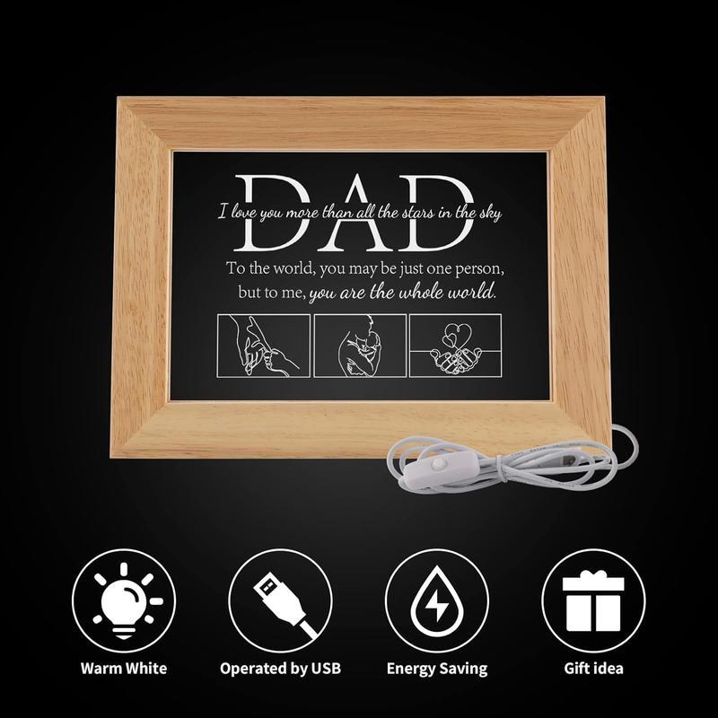 Fathers Day for Dad Birthday Gifts from Daughter Son, Christmas Dad Gifts for Men Night Light Frame with Grateful Sayings Gifts for Daddy Dad Gifts for Birthday Christmas Presents [Energy Class F] Fathers Day Best Trending Gift 1
