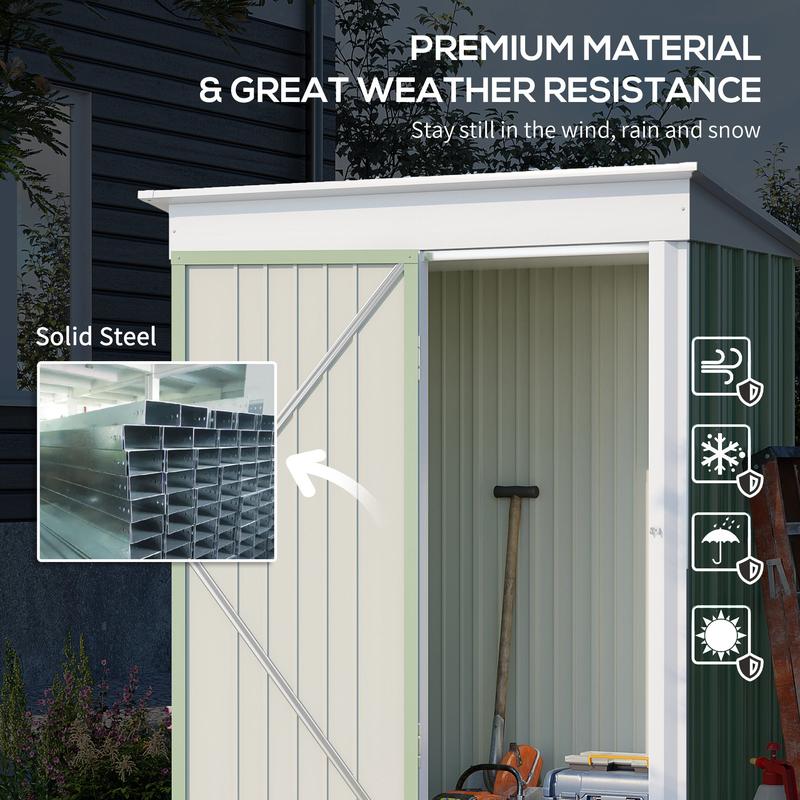 5'x3'x6' Metal Garden Shed Roofed Lean-to Shed for Tool Motor Bike, with Adjustable Shelf, Lock, Gloves, Green 3