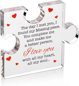 I Love You Gifts for Him, Her,  Acrylic Puzzle Piece with Printed Message - for Boyfriend, Girlfriend - I Love You Presents for Husband, Wife