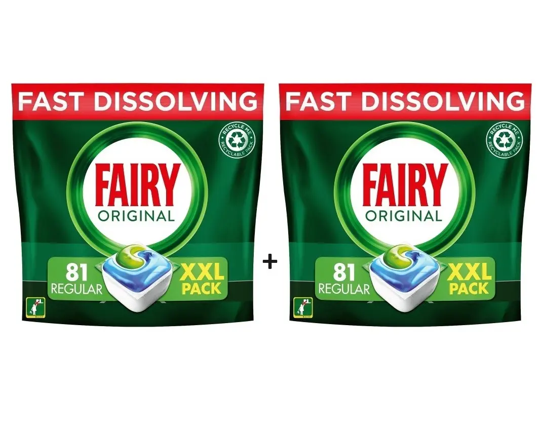 Fairy Original All in One Dishwasher Tablets 2 x XXXL 81 Tabs Packs - Total 162 Cleaner Tablets