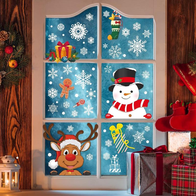 385 Pcs Christmas Window Stickers - Double-Sided Xmas Decorations for Office and Home - Ornaments, Banners Ornaments Gift Glass Room Candle Set decoration Wood Wooden 1