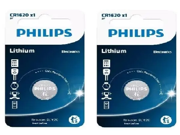 2 x Philips CR1620 Lithium Coin Cell Battery DL1620 3V