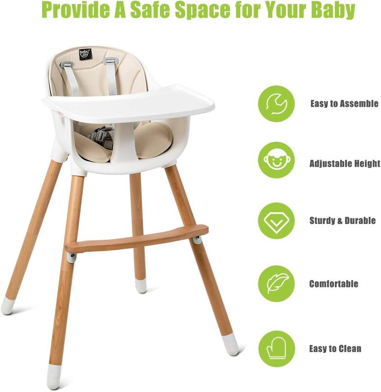 COSTWAY - Baby High Chair, 3 in 1 Dining Chair with Adjustable Legs, Removable Tray, 5-Point Seat Belt, Detachable Footrest, Feeding Highchairs for Babies, Infants, Toddlers 1