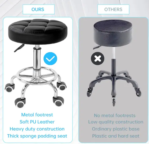 Round Rolling Stool Chair, PU Leather Height Adjustable Salon Stool with Wheels, 360° Swivel Stool Chair for Office Shop Salon Tattoo Massage Spa Work cross legged criss cross critical role chair 2