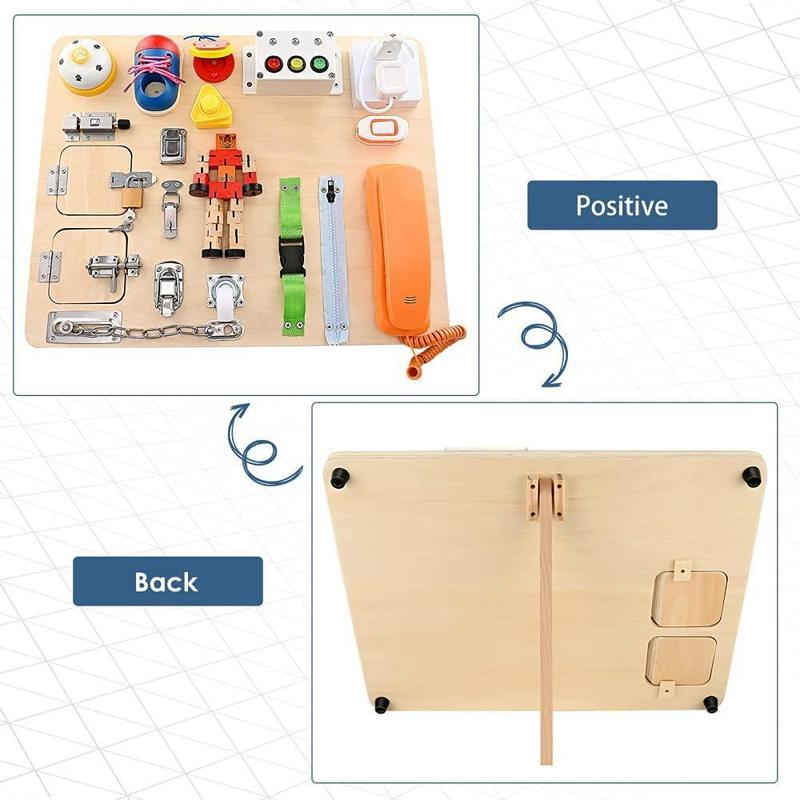 Montessori Wooden Busy Board 20 In 1 Preschool Educational Activity Board Early Education Tools Basic Life Skills For Child Sensory Board Game Handmade Toys Gift Busy Board 1 Year Old Dyzi 8