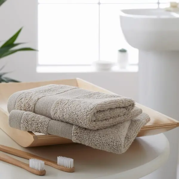 Bathroom Anti-Bacterial Cotton Face Cloth Pair Natural TW/55660/W/FC2/NT Towel