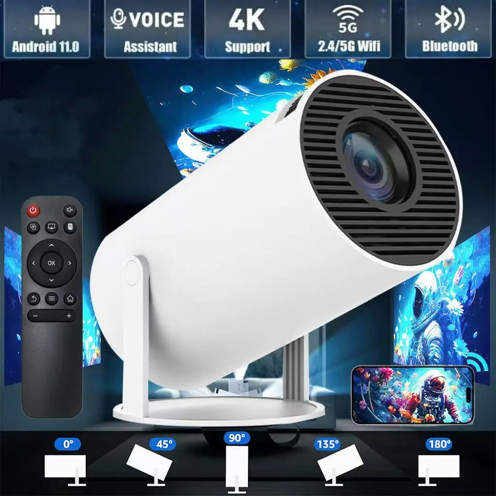 5G 4K Smart HD Projector with WiFi, Bluetooth, HDMI, USB, and Android for Home Theater and Office Use - Audio, Portable Projector