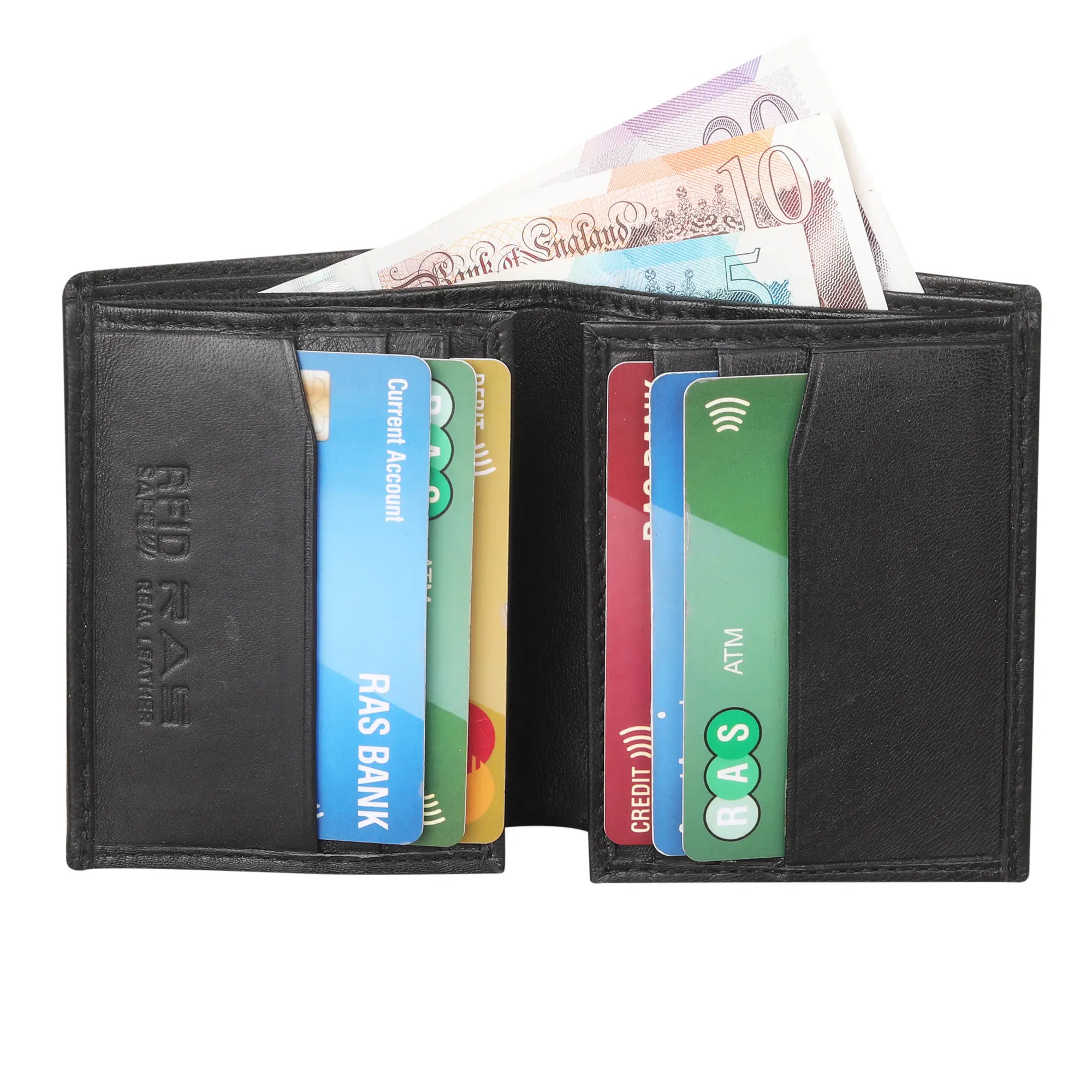 RAS Men's Soft Smooth Genuine Leather RFID Blocking Wallet Multi Card Holder Purse Black
