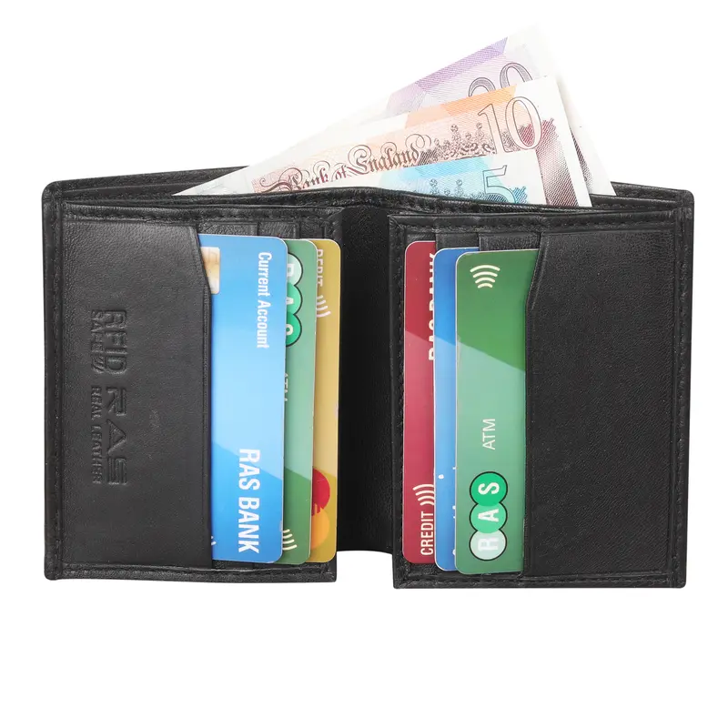 RAS Men's Soft Smooth Genuine Leather RFID Blocking Wallet Multi Card Holder Purse Black 0