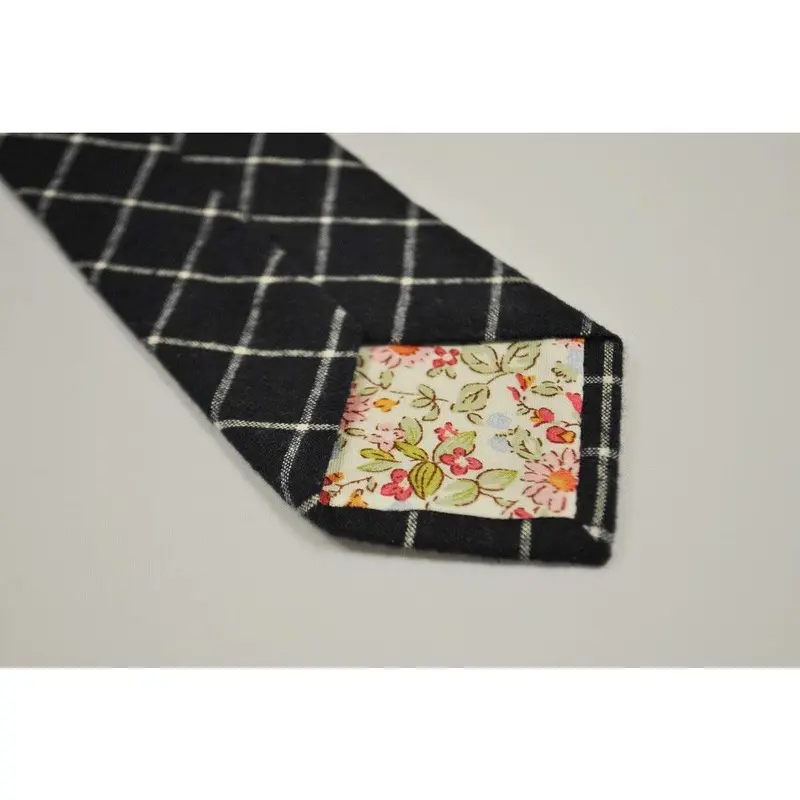 navy and white check wool tie 3