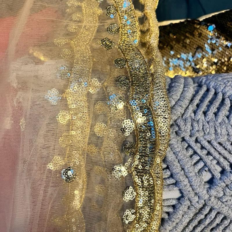 Women Beigish Gold  Net Dupatta with Gota Work. wallima Net hijab. Bridal scraf. Gift for her USA UK Canada 8