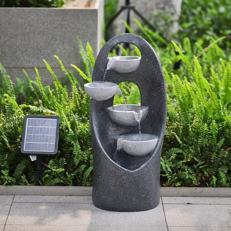 Lifeideas 4-Tier Cascading Garden Water Feature with Solar Panel and LED Lights 4