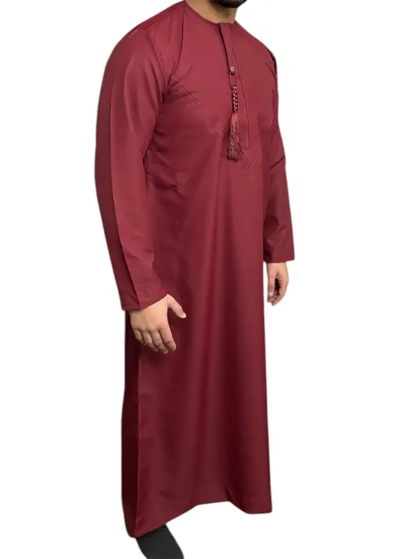 Premium Men's Maroon Zip Top Emirati Thobe - Regular Fit 1