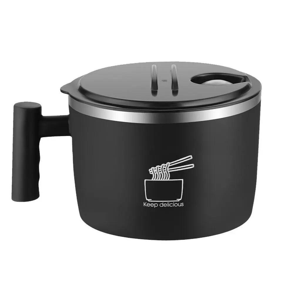 1000ml Rapid Ramen Bowl Instant Noodles Stockpot Non-Toxic Sealed Leak-Proof   Tableware Stainless Steel Black