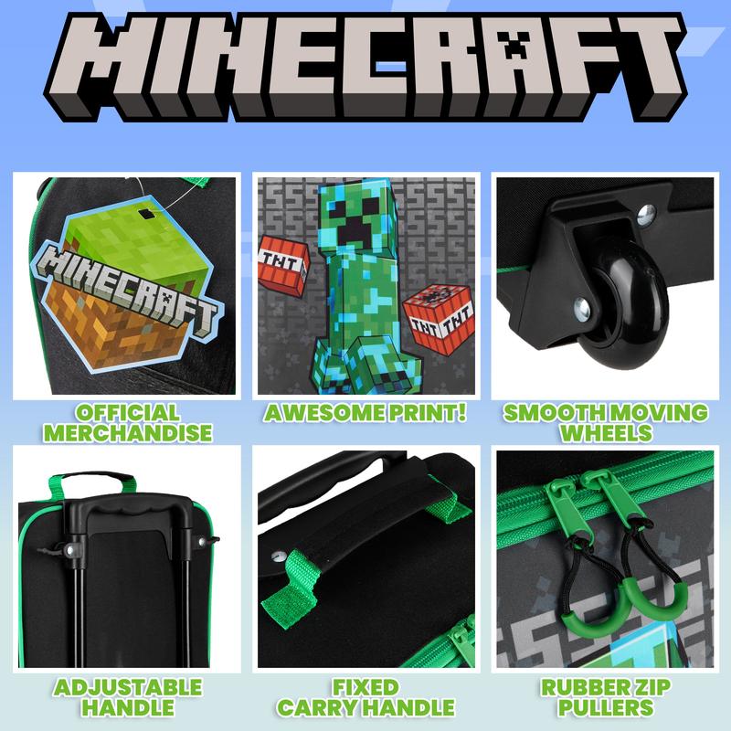 Minecraft Kids Suitcase for Boys and Girls Foldable Trolley Hand Luggage Bag Carry On Gamer Travel Bag with Wheels Size Cabin Bag Wheeled Bag with Handle Trolley Suitcase Boys 6