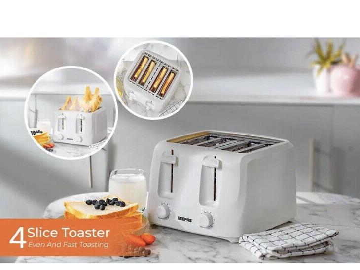 GEEPAS White 4 Slice Toaster Family Size 1400W with Variable Browning Control 8