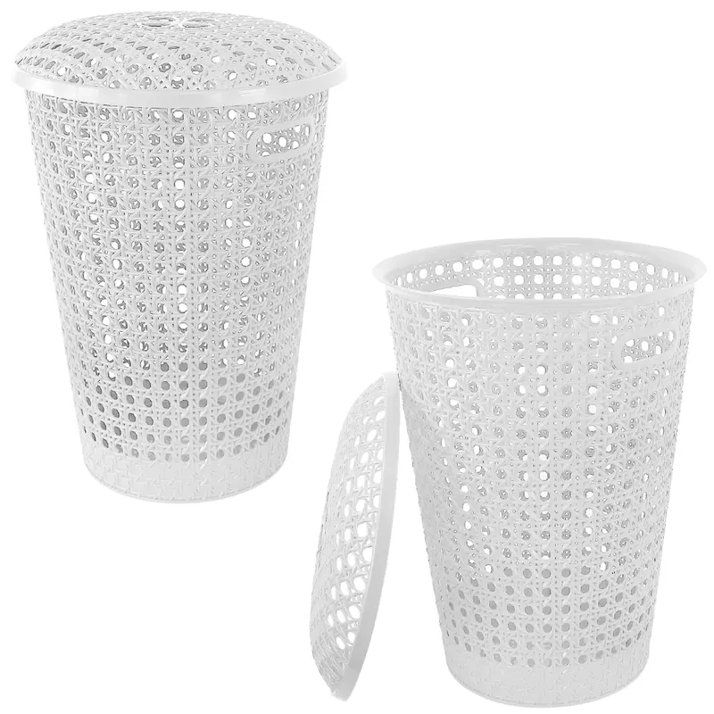 Small Plastic Laundry Basket with Lid and Handles, 48 Litre Basket storage Hamper in Grey, Taupe or White,, 39cm x 26cm x 52cm Organiser Rattan 7
