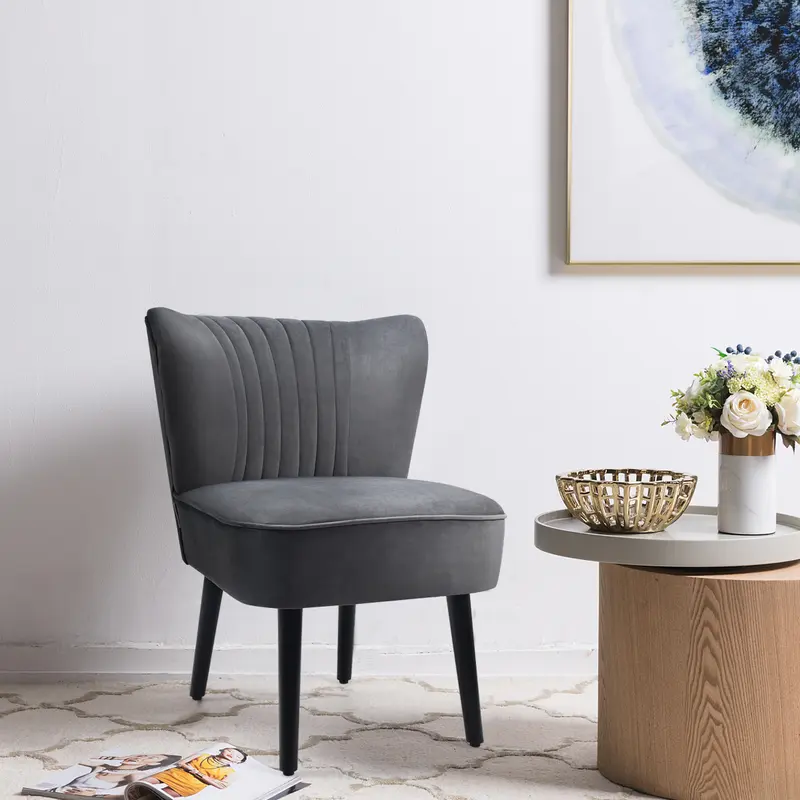 COSTWAY Velvet Accent Chair Set of 2 Modern Leisure Chair with Rubber Wood Legs 5