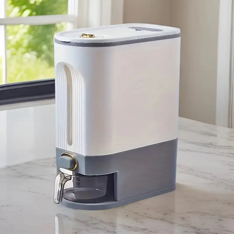 Large Capacity Airtight Rice Dispenser - Moisture & Insect-Proof Kitchen Storage Container for Rice, Flour, Beans - Durable Plastic, Food-Safe Utensils