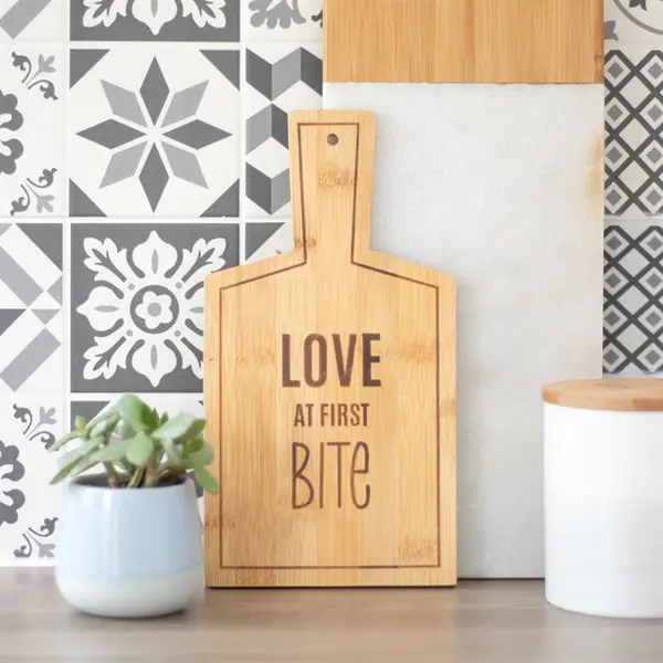 Love At First Bite Bamboo Chopping Board - Traditional Kitchen Decor Knives Romantic 3