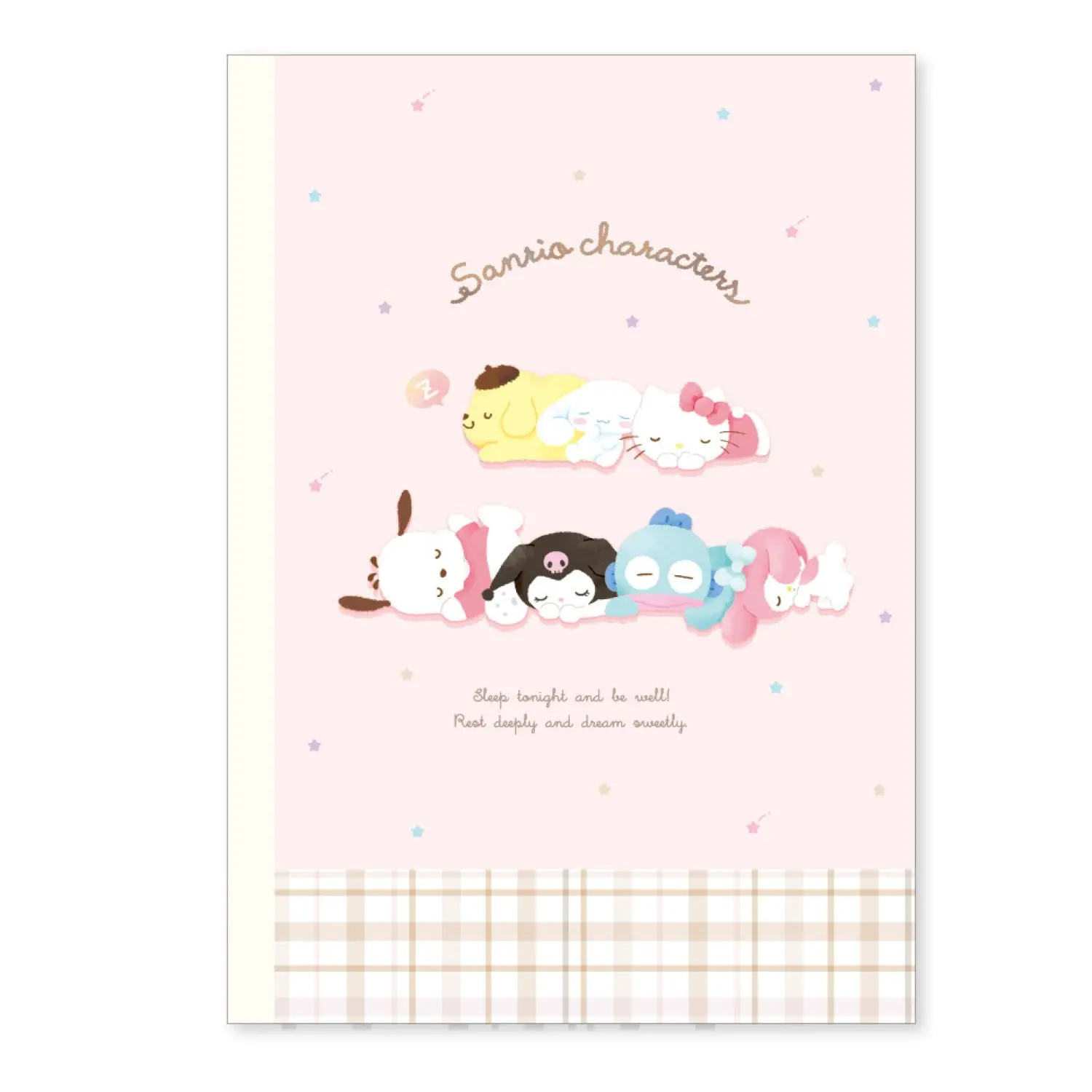 Sanrio Mixed Characters Exercise Notebook  (Grid Lined) - Pink 'Sleepy Time'