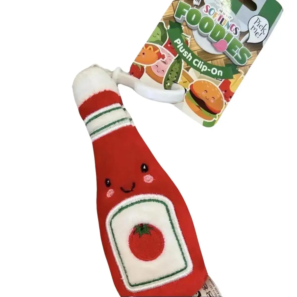Battle of Ketchup Bag Clip Soft Plush Cute Key Chain with Bottle of Red Sauce Design