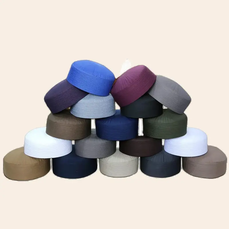 Islamic Badar Hats Kufi Hats Cotton Plain White Black Brown Green 1