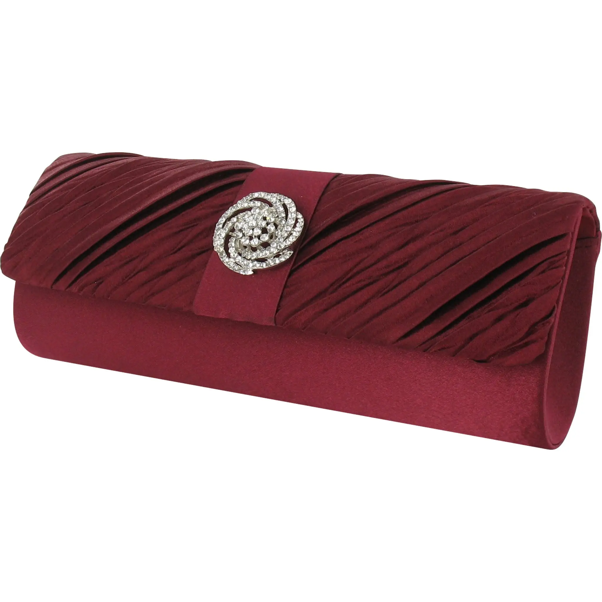 LEXUS Belinda Elegant White Satin Evening Clutch with Rhinestone Detailing