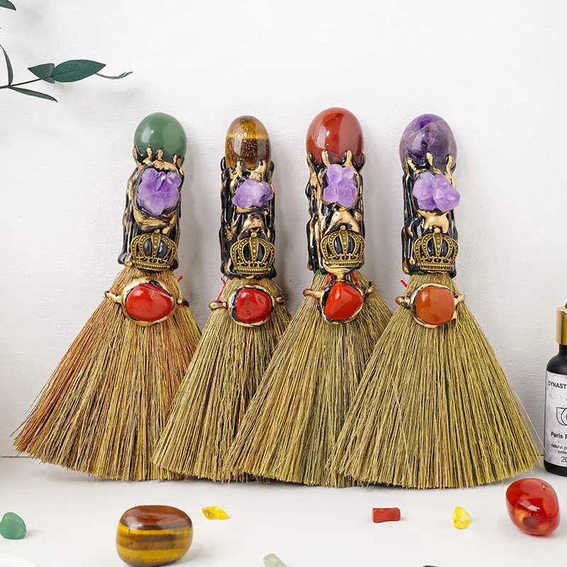 Witch Broom with Healing Crystals, Witch Broom, Magic Broom, Healing Crystals, Divination, Crystal Collection, Positive Energy, Energy Healing, Home decor, Broom Spirituality Gift Witchy Decor Cleansing Tool Amethyst Gemstones Gift Protection Altar 0