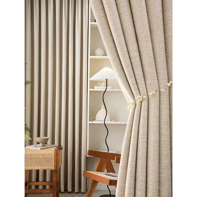 1pc Solid Blackout, Heat Insulation And Noise Reducing Curtain For Living Room 8